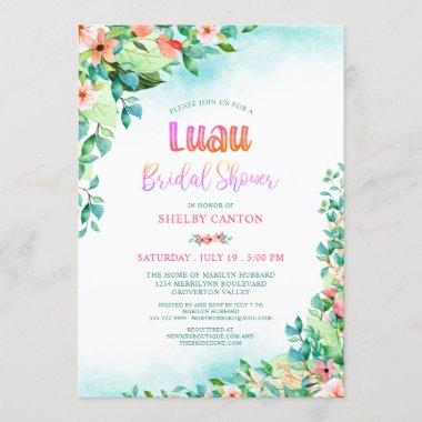 Tropical Watercolor Floral Luau Bridal Shower Invitations