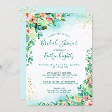 Tropical Watercolor Floral Modern Bridal Shower Invitations