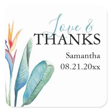 Tropical Watercolor Floral Theme Square Sticker