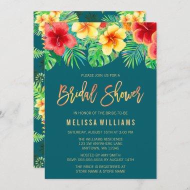 Tropical Watercolor Flowers Bridal Shower Invitations