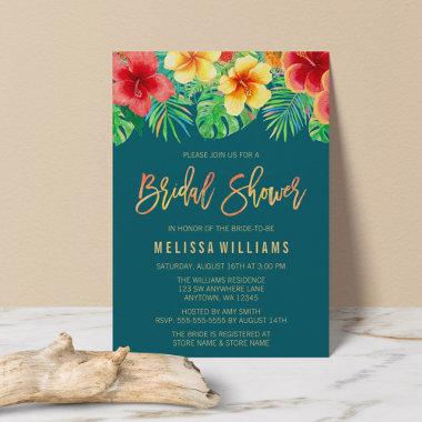 Tropical Watercolor Flowers Bridal Shower Invitations
