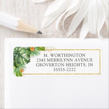 Tropical Watercolor Foliage Floral Gold Label