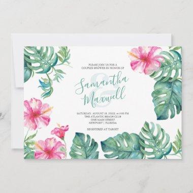 Tropical Watercolor Hibiscus Flower Couples Shower