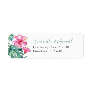 Tropical Watercolor Hibiscus Flower Label