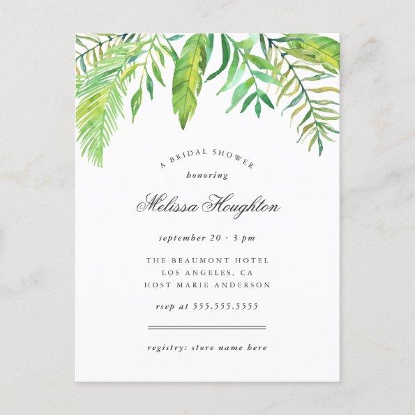 Tropical Watercolor Leaves Summer Bridal Shower Invitation PostInvitations