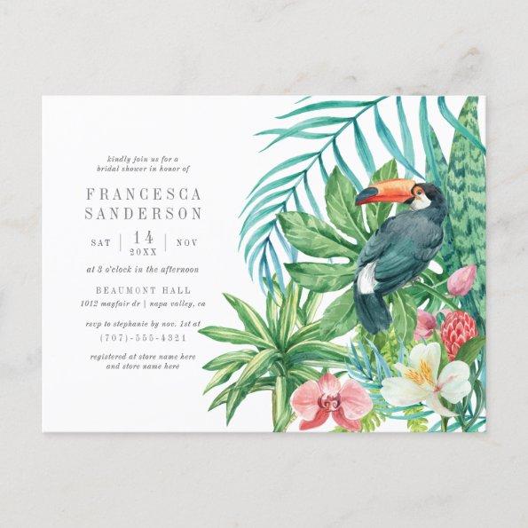 Tropical Watercolor Leaves & Toucan Bridal Shower Invitation PostInvitations