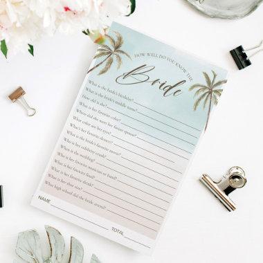 Tropical Watercolor Palm Tree Bridal Shower Game Invitations