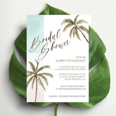 Tropical Watercolor Palm Trees Boho Bridal shower Invitations