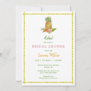 Tropical Watercolor Pineapple Aloha Bridal Shower Invitations