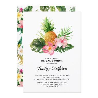 Tropical Watercolor Pineapple Floral Bridal Brunch Invitations