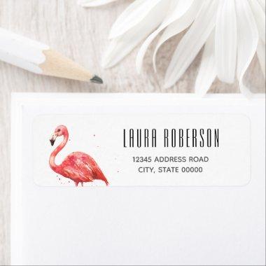 Tropical Watercolor Pink Flamingo Label