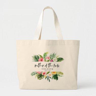 Tropical watercolor script mother of the bride large tote bag