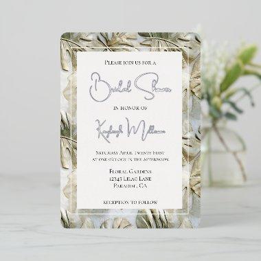 Tropical White Green Gold Leaves  Foil