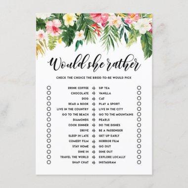 Tropical Would She Rather Bridal Shower Game Invitations