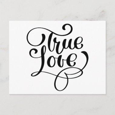 True Love Black & White Typography Wedding Bridal PostInvitations