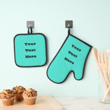 True Turquoise Blue Green Southwestern Solid Color Oven Mitt & Pot Holder Set