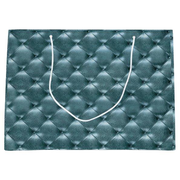 Tufted Leather Metallic Aquatic Blue Large Gift Bag