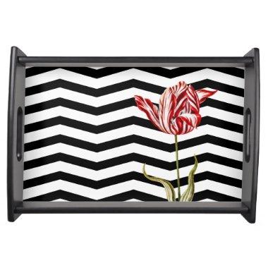 Tulip Botanical Chevron Stripes Pattern Serving Tray