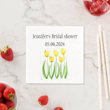 Tulip flowers watercolor Yellow Bridal shower Napkins