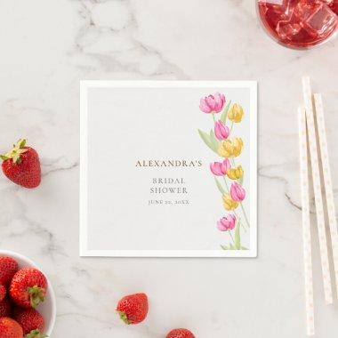 Tulips Calligraphy Pink Spring Boho  Napkins