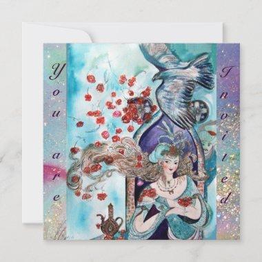 TURKISH FAIRY TALE ,bright red blue pink sparkles Invitations