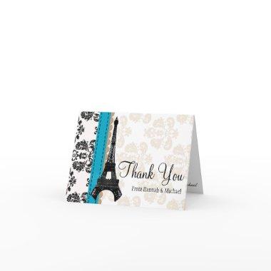 TURQUOISE AND BLACK DAMASK EIFFEL TOWER THANK YOU