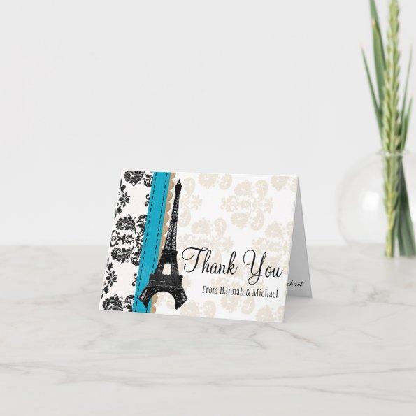 TURQUOISE AND BLACK DAMASK EIFFEL TOWER THANK YOU
