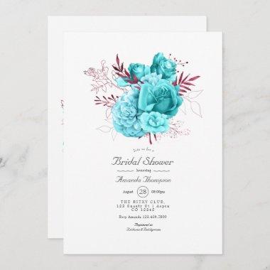 Turquoise and Burgundy Floral Bridal Shower Invita Invitations