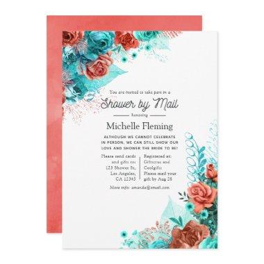 Turquoise and Coral Floral Bridal Shower by Mail Invitations