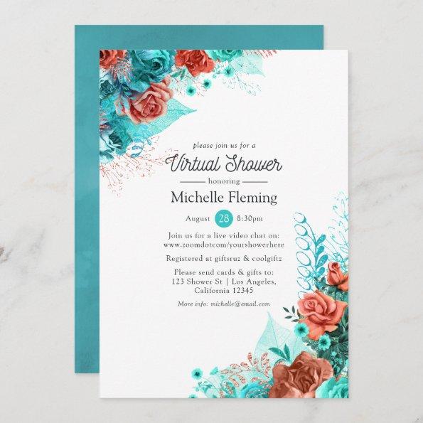 Turquoise and Coral Floral Virtual Shower Invitations