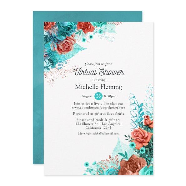 Turquoise and Coral Floral Virtual Shower Invitations