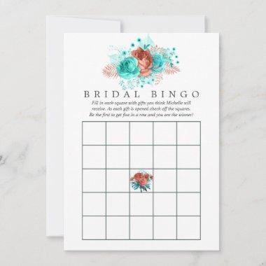 Turquoise and Coral Tropical Floral Bridal Bingo