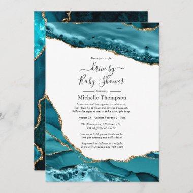 Turquoise and Gold Agate Drive By Shower Invitations