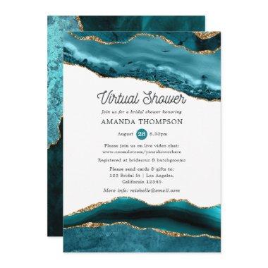 Turquoise and Gold Agate Virtual Bridal Shower Invitations