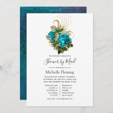 Turquoise and Gold Baby or Bridal Shower by Mail Invitations