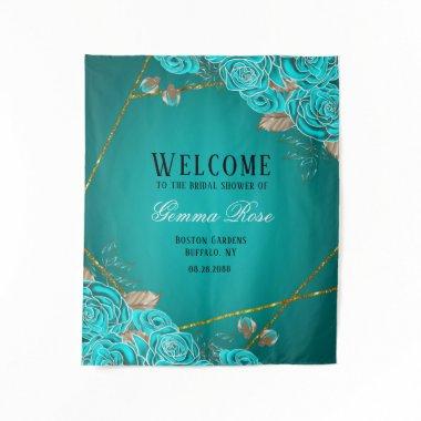Turquoise and Gold Floral  Welcome Tapestry