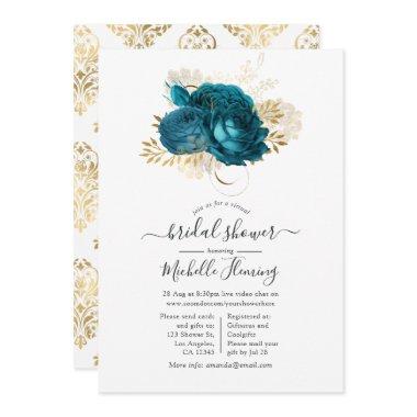 Turquoise and Gold Floral Virtual Bridal Shower Invitations