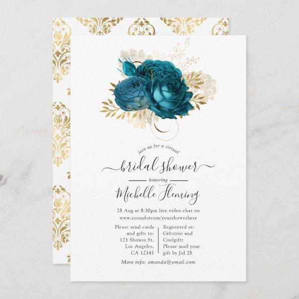 Turquoise and Gold Floral Virtual Bridal Shower Invitations