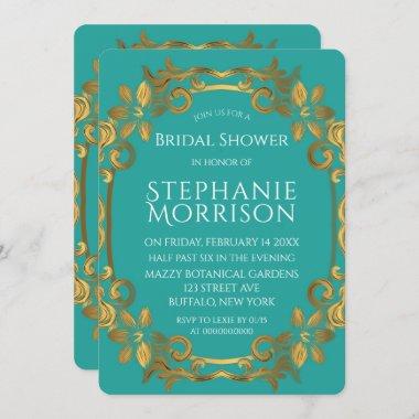 Turquoise and Gold Flourish Bridal Shower Invitations