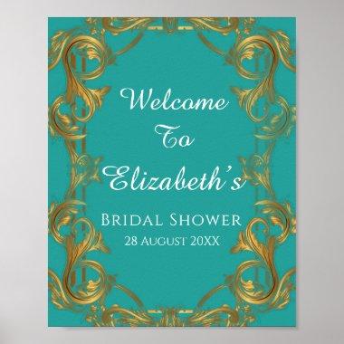 Turquoise and Gold Flourishes Wedding Sign