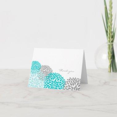 Turquoise and Gray Dahlia Blossom Thank you notes