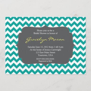 turquoise and Grey Chevron Shower Invitations