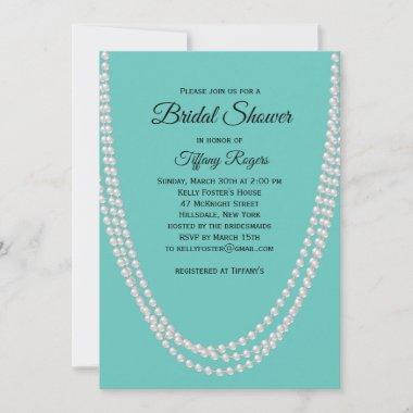 Turquoise and Pearls Bridal Shower Invitations