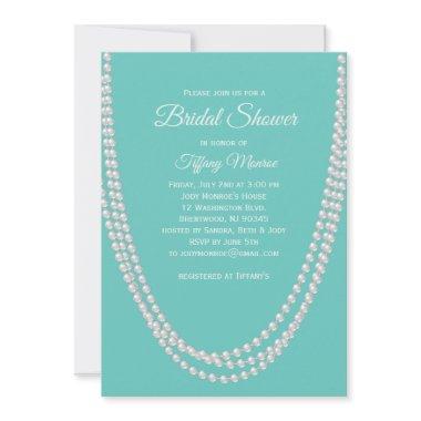 Turquoise and Pearls Bridal Shower Invite white