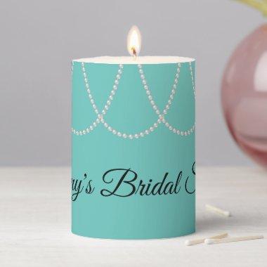 Turquoise and Pearls Bridal Shower Pillar Candle