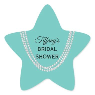 Turquoise and Pearls Bridal Shower Star Sticker