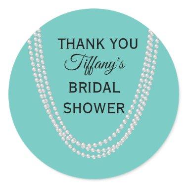 Turquoise and Pearls Bridal Shower Thank You Classic Round Sticker
