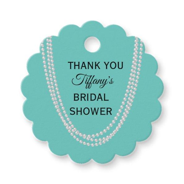 Turquoise and Pearls Bridal Shower Thank You Favor Tags
