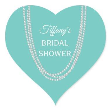 Turquoise and Pearls Bridal Shower white Heart Sticker