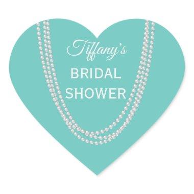 Turquoise and Pearls  white Heart Sticker